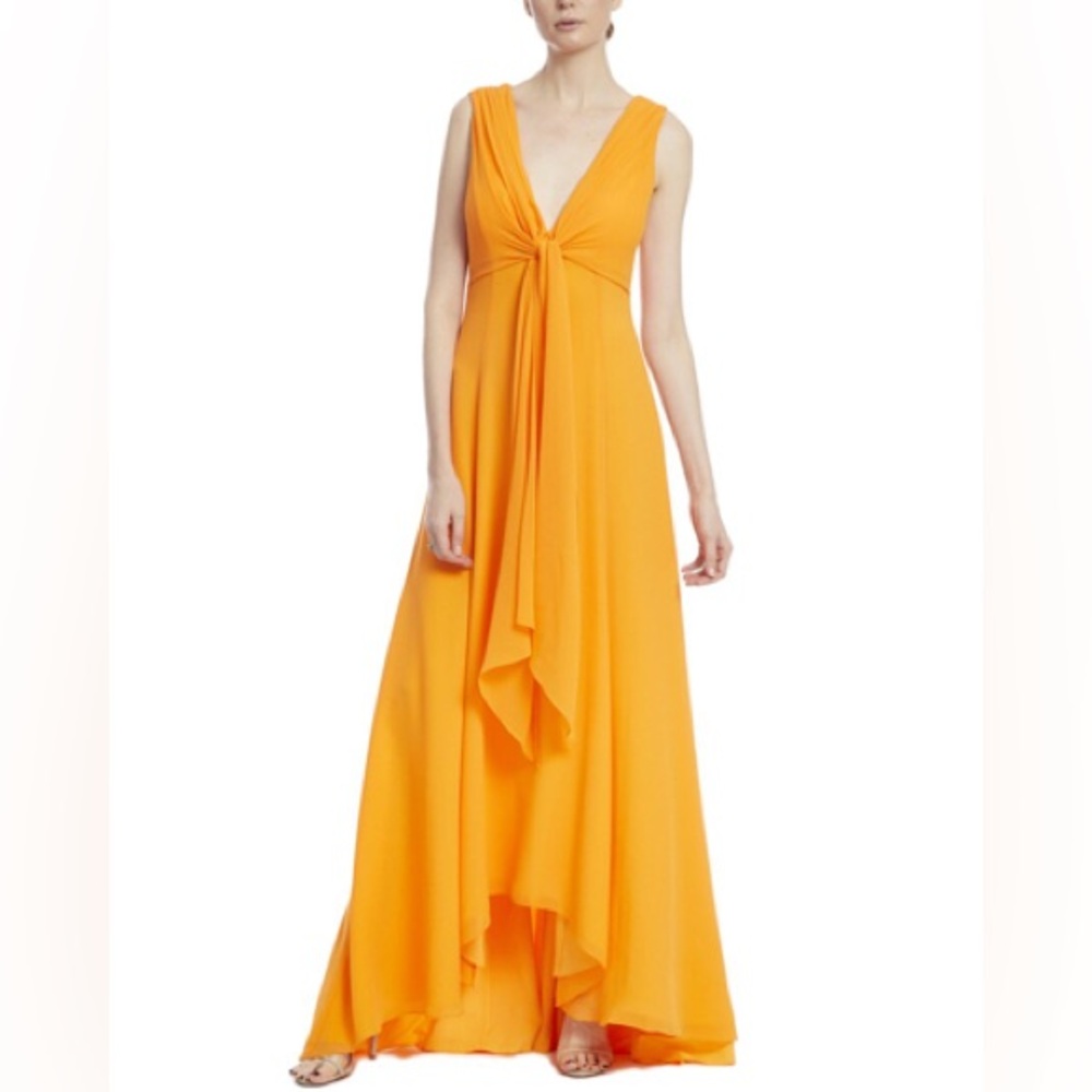 NWT Badgley Mischka Orange Tangerine Spring Front‎ Knot Sleeveless Gown Dress 6